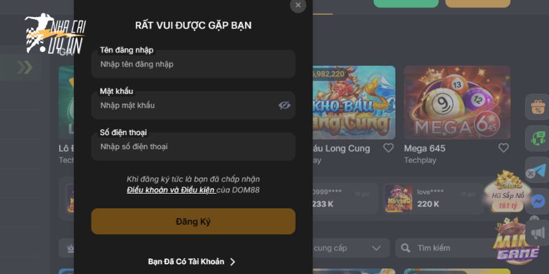 DOM88 3 Thao tác đăng ký nạp rút nhanh gọn chỉ trong vài phút